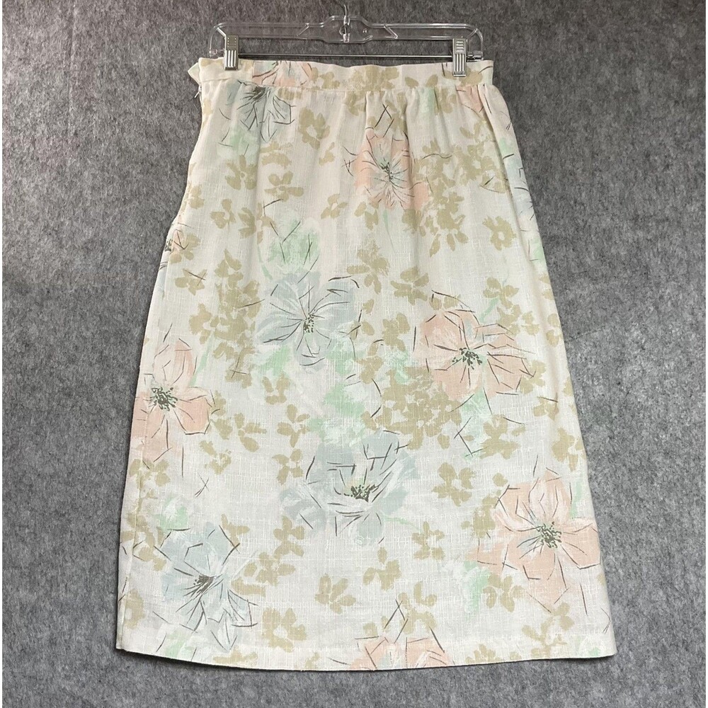 Vintage J.R. Bentley Skirt Womens 8 White Floral Pleated A Line Midi Cottage 90s